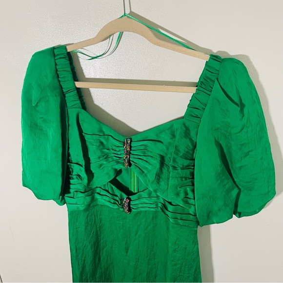 NEW Sandro Falbala Dress Green Rhinestone Embellishments Resortwear Vacation - Picture 6 of 11